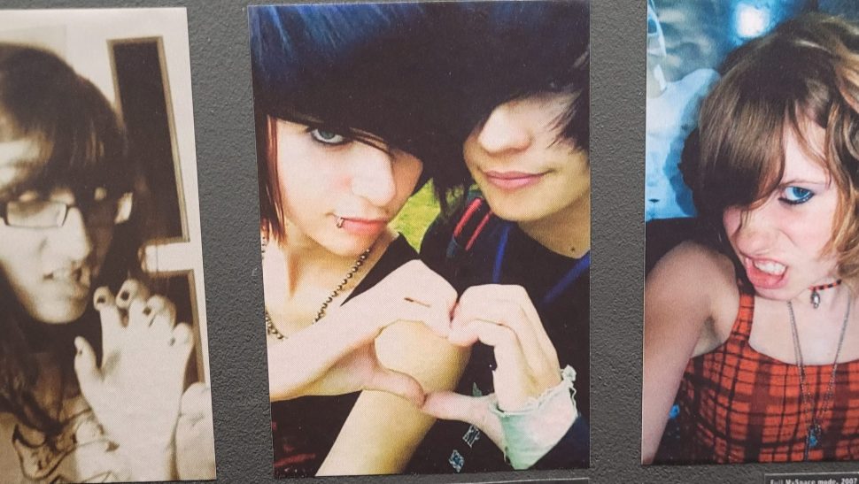 Picture on the wall of the exhibition showing personal pictures taken of Emos and shared online