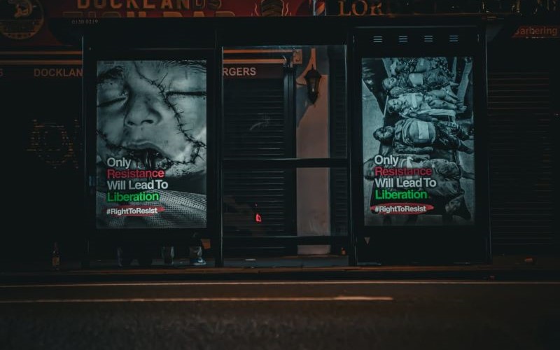 Pro Palestinian bus stop ads calling spotted throughout Tower Hamlets