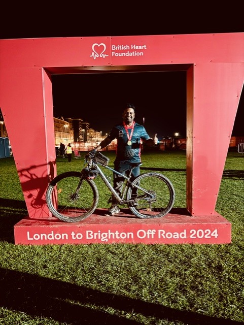 Diggi Saxena completing London to Brighton off road bike ride